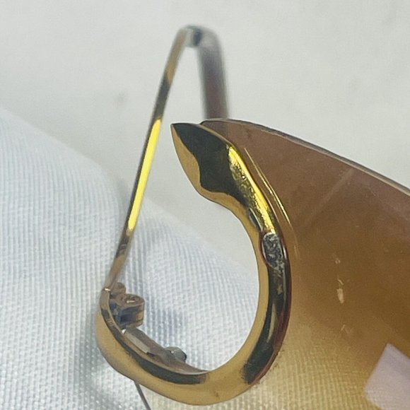 Vintage Damaged Unmarked Rare Sunglasses Gold Tone And Brown Tint Shield Lens - Picture 15 of 16